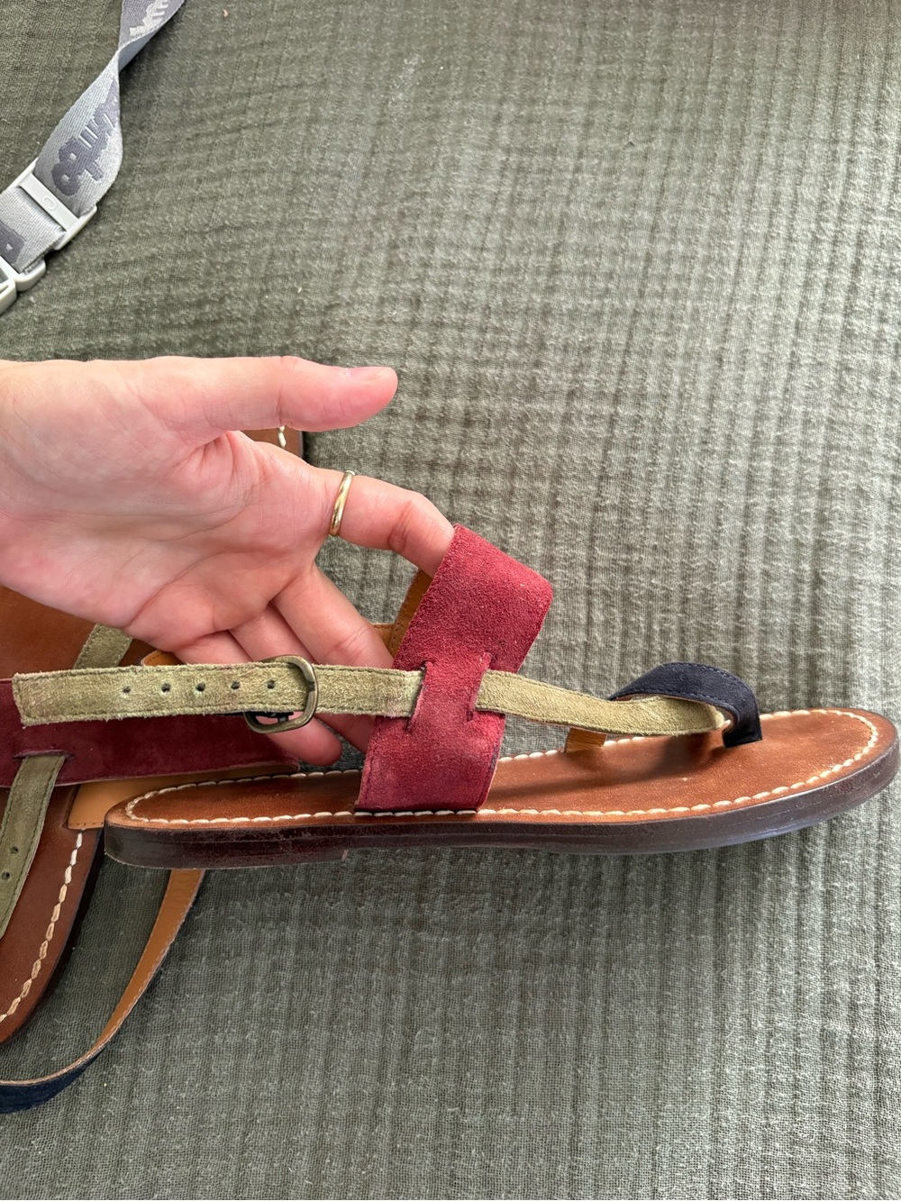 soeur Suede Multi-Color Strappy Sandal - Red, Olive & Black